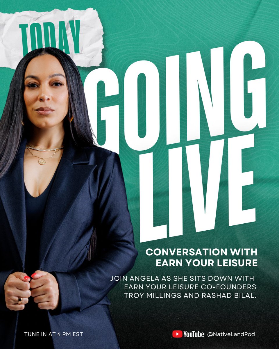 nativelandpod's tweet photo. Guess who is joining Angela Rye's Solopod today! 

Join us at 4p ET | 1p PT for a sit down with Earn Your Leisure co-founders Troy Millings &amp; Rashad Bilal 

#nativelandpod #welcomehomeyall #earnyourleisure #eyl https://t.co/iIqiDzIG8l