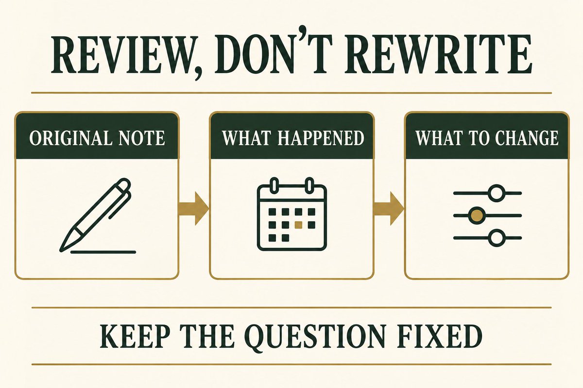 LenormandDeck's tweet photo. A useful Lenormand review keeps the original interpretation intact.

Practice: save your question, card order and one-sentence reading before the day unfolds. At your chosen review time, add what actually happened separately—including what did NOT fit.

What would you change next time without rewriting the first note?