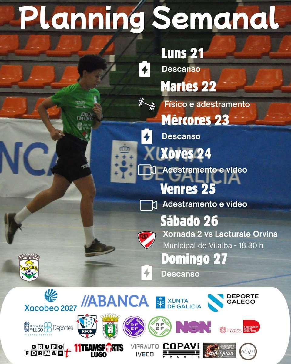 vilalba_fs's tweet photo. 📅PLANNIG SEMANAL!!

🔥 Segunda semana de traballo para os nosos.

🏠 As de @KiniJoak  debutarán na casa fronte ao @cdorvina  ás 18:30 horas no Pavillón Municipal de Vilalba. https://t.co/r9E46arbbc