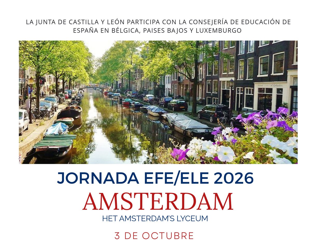 LearnCyL's tweet photo. Ámsterdam nos espera

El 3 de octubre, profesores y profesionales se reúnen en una jornada para hablar de comunicación real, migración, refugio, inclusión, interculturalidad, motivación, música y bienestar en el aula
@EduBenelux @MesterCourses @ciudad_espanol https://t.co/iZahE2PltS