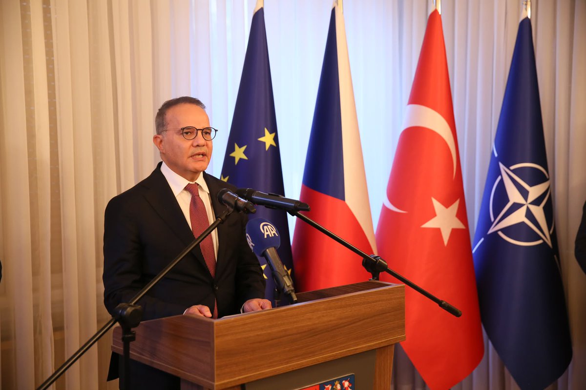 MFATurkiye's tweet photo. Deputy Minister and Director for EU Affairs Ambassador Mehmet Kemal Bozay delivered remarks at the reception hosted by the Embassy of Czechia on the occasion of the National Day of Czechia. https://t.co/4gqO7639Af