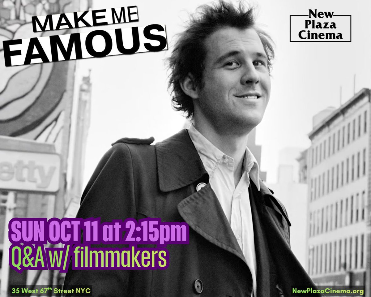 NewPlazaCinema's tweet photo. After a sold-out run this summer, MAKE ME FAMOUS returns Sun Oct 11 2:15pm.

“Reminds us how exciting it can be to gather together and explore lives and times.” - James Grissom

Q&amp;A w/ director Brian Vincent, producer Heather Spore + archival cinematographer Jim C! https://t.co/9KH0txG7OH