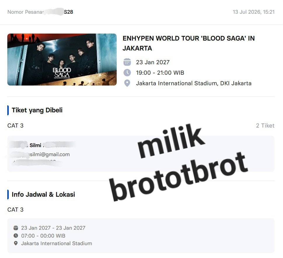 brototbrot's tweet photo. wts want to sell tiket enhypen blood saga in jkt

2 tix cat 3: ± 3,4jt/tiket
• feenya 250k/tiket kl take all jd 400k aja
• bisa cod
• dp 50% + surat keterangan
• bukti tiket detail boleh dm/wa (mention me)

alasan: bentrok sama liburan keluarga 💔 https://t.co/QuqakpzRSe