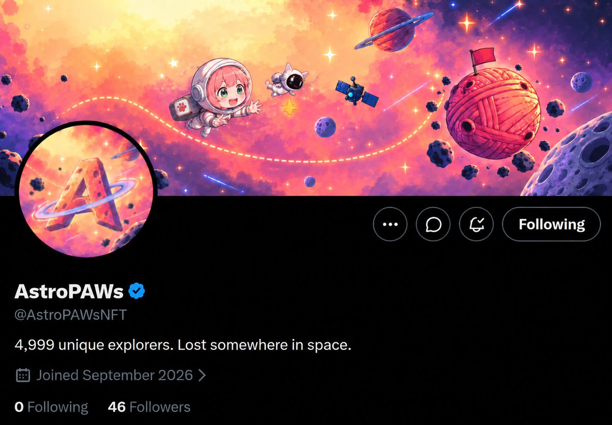 AnyaVerse007's tweet photo. 🌸 𝐖𝐚𝐤𝐮 𝐖𝐚𝐤𝐮 𝐅𝐢𝐧𝐝 🌸

🚀  𝐀𝐬𝐭𝐫𝐨𝐏𝐀𝐖𝐬  •  @AstroPAWSNFT  🚀

🌟  𝟒,𝟗𝟗𝟗 𝐔𝐧𝐢𝐪𝐮𝐞 𝐄𝐱𝐩𝐥𝐨𝐫𝐞𝐫𝐬  •  𝐑𝐨𝐛𝐢𝐧𝐡𝐨𝐨𝐝 𝐂𝐡𝐚𝐢𝐧  🪶
🌌  𝐋𝐨𝐬𝐭 𝐬𝐨𝐦𝐞𝐰𝐡𝐞𝐫𝐞 𝐢𝐧 𝐬𝐩𝐚𝐜𝐞.

👀  𝐃𝐘𝐎𝐑  💚 https://t.co/O3H1wSZzjc
