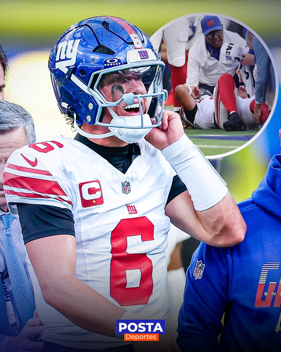 POSTADeportes's tweet photo. 🚨 ¿SE ACABÓ LA TEMPORADA PARA DART? 🏈

Lo que parecía un susto podría ser mucho más grave. Jaxson Dart sufrió una lesión en la rodilla ante los Rams y reportes recientes señalan que el QB de los Giants podría necesitar cirugía y perderse el resto de la temporada. 😰

Por ahora, Nueva York sigue evaluando la lesión y todavía no existe una decisión definitiva sobre su tratamiento. 

Un golpe durísimo para los Giants si se confirma el peor escenario. 💔🏈
