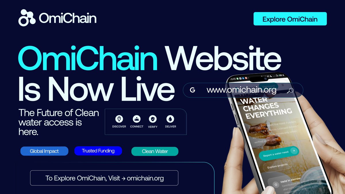 Jordan_Oforge's tweet photo. Did you hear? @omichain website is live, and the App is coming soon. 

Why does 'every naira, tracked' matter for water projects in Nigeria specifically?
For me, it builds the Funder’s confidence that every Naira is used in a transparent system. 
Community > Funders > Drillers https://t.co/ZWoOFIVx2P