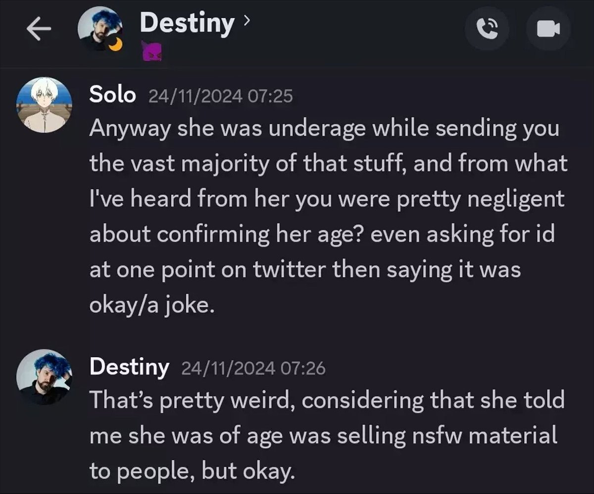 smit88387's tweet photo. @bakirakaclan @TheArchiveKid Another blatant lie. he was told in Nov 2024 that she was underage. He clearly wasn't ruling out he received CP. Pxie didn't file until Feb 2025. That's a significant period of time he's holding onto CP. https://t.co/N1Bt9a5NBl