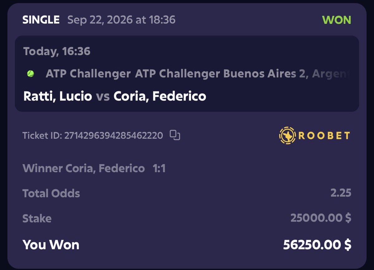 solotenispicks's tweet photo. BUENOS LIVES SACAMOS DEL CHALLENGER BUENOS AIRES 🇦🇷‼️

Los calambres de Ratti nos dieron CUOTONES ✅🔥
✅ 2.18 Coria To Win
✅ 2.25 Break Coria

“El juego compulsivo es perjudicial para la salud”
+18 Si sos menor, no apostes

Código: SOLOTENISPICKS
https://t.co/1SWF9L2rCZ https://t.co/2Vtu2DrCSR
