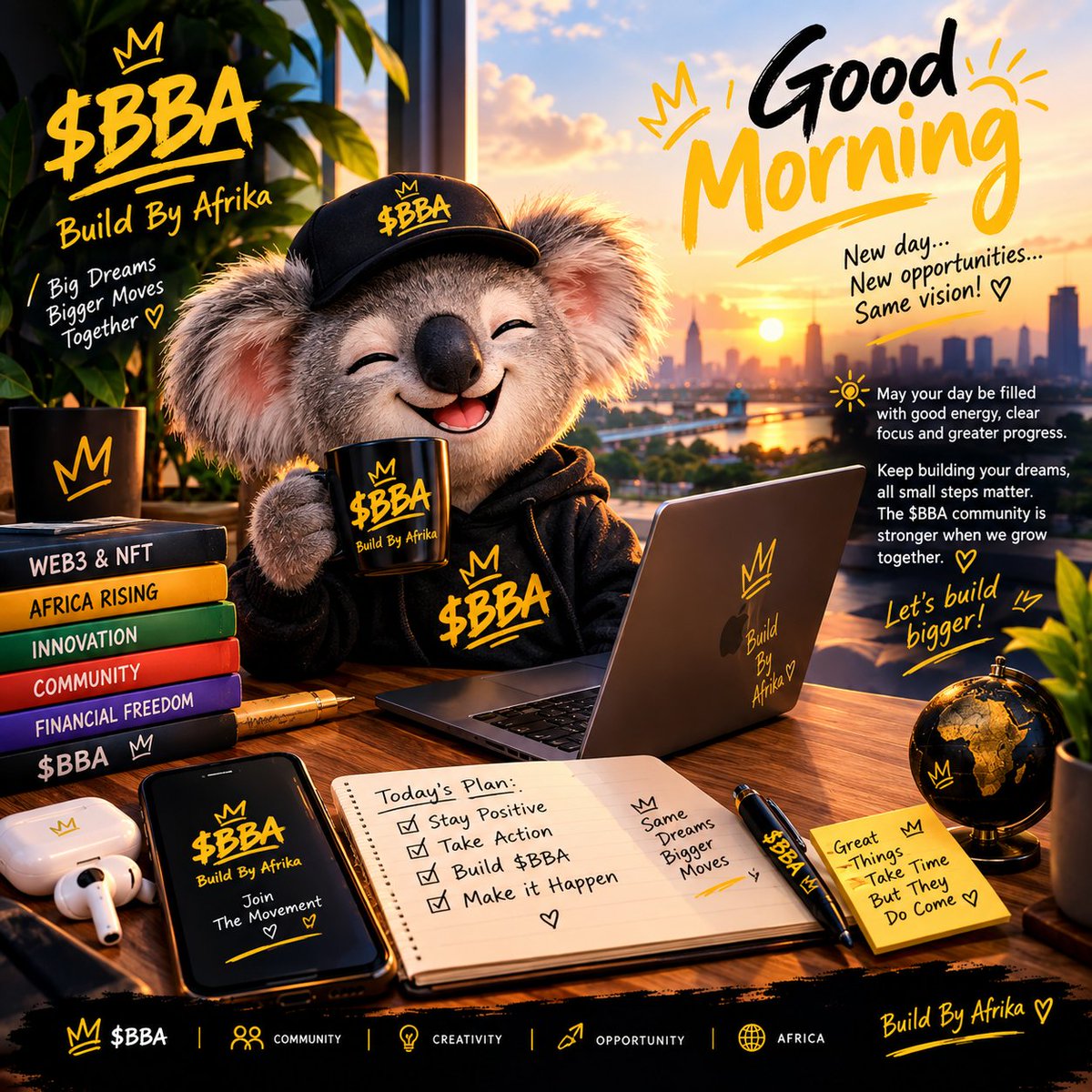 BigBenart44's tweet photo. Good morning, $BBA family โ๏ธ๐
A new day, a new opportunity to dream bigger, build smarter, and keep moving forward. ๐ $BBA Build By Afrika ๐๐
Same vision. Bigger community.
Letโs connect, build, and grow together. ๐ค๐ฅ
#BBA #BuildByAfrika https://t.co/B5540qhPIR