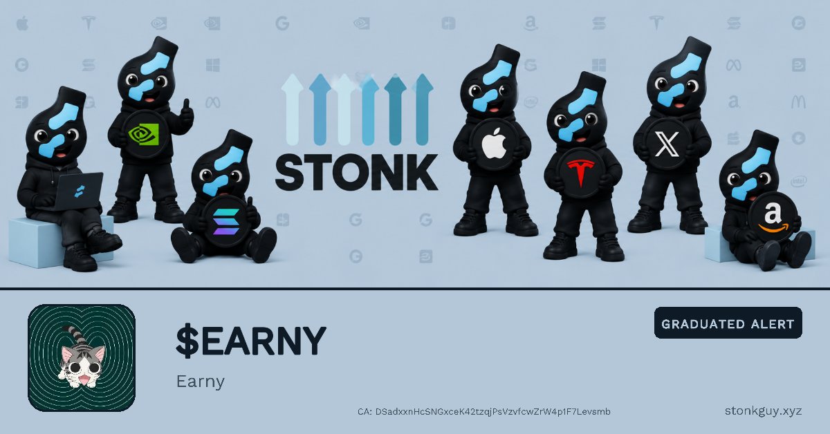 stonkguybot's tweet photo. 🎓 NEW GRADUATION ON StonkFun

$EARNY just graduated from its bonding curve on StonkFun.

Pair: HYPE
Market Cap: $27.1K
Volume: $29.8K
Age: 44m

CA: DSadxxnHcSNGxceK42tzqjPsVzvfcwZrW4p1F7Levsmb https://t.co/dNcbaJW50v