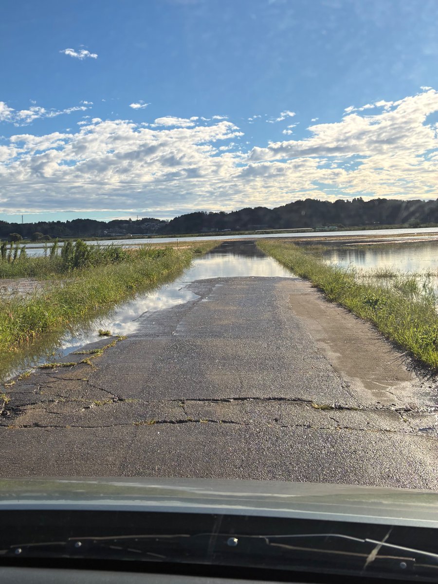 oga_chuan's tweet photo. 昨日撮影した、成田空港付近の沈没している道路の写真。

空はとても晴れてるのが恨めしすぎた。
一見とても綺麗ですが、もう台風は懲り懲りです... https://t.co/R9Ut0BLg56