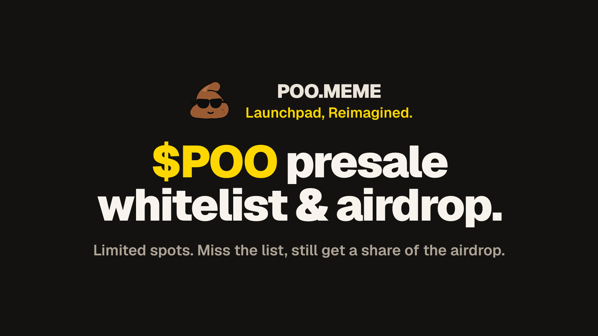 PooDotMeme's tweet photo. Want in early on $POO? 👀

Whitelist applications are open — but spots are limited, and there won't be enough for everyone.

Apply anyway: if you don't make the list, you still get a share of the $POO airdrop.

🔁 Follow, like, comment and RT 
📝 Apply: https://t.co/Q5l0KCKkc9
🔔 Turn on notifications so you don't miss it.