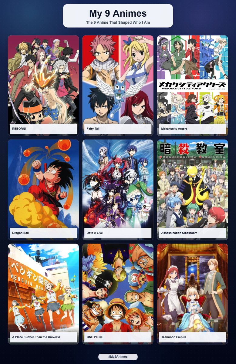 SawadaKano's tweet photo. Me gustó el Trend de los 9 animes que me marcaron mi vida (⁠ ⁠╹⁠▽⁠╹⁠ ⁠) https://t.co/TMjach3xci