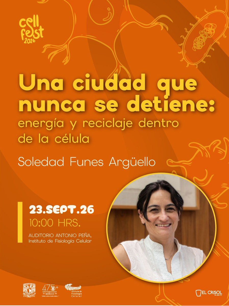IFC_UNAM's tweet photo. 🎉En el marco de Cell Fest 2026, Soledad Funes Argüello nos invita a recorrer la "ciudad celular" para descubrir cómo sus distintos sistemas trabajan para mantenerla funcionando 

📅 23 de septiembre de 2026
🕙 10:00 hrs
📍 Auditorio Antonio Peña, IFC https://t.co/NkdqnvXMxP