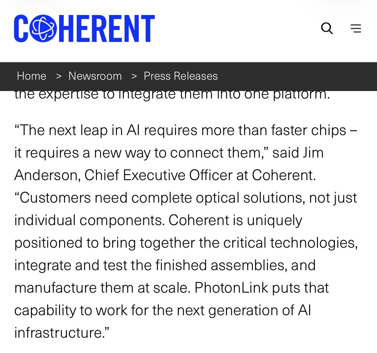 tradessammy1's tweet photo. I think the next optical fight is moving much closer to the chip.

$COHR just launched PhotonLink, combining lasers, silicon photonics, fibers, detectors, assembly and testing into one platform for co-packaged, near-packaged and chip-to-chip optics.

It’s also expanding 6-inch indium-phosphide and specialty-fiber capacity to support the ramp.

Meanwhile, $LITE is working with Qualcomm and Corning on a high-density optical die-to-die system for AI scale-up networks.

Qualcomm provides the interface technology, $LITE provides the VCSEL optical platform and Corning provides the fiber connectivity.

$LITE also introduced an eight-wavelength DWDM external-laser module for emerging co-packaged-optics systems.

My read is that $COHR wants to capture more of the complete optical system, while $LITE wants to remain essential at the laser-source layer.

The announcements sound promising, but neither company disclosed new orders or meaningful revenue expectations.

The real confirmation will be customer qualification, volume production and actual optical content per AI cluster not another successful demonstration.