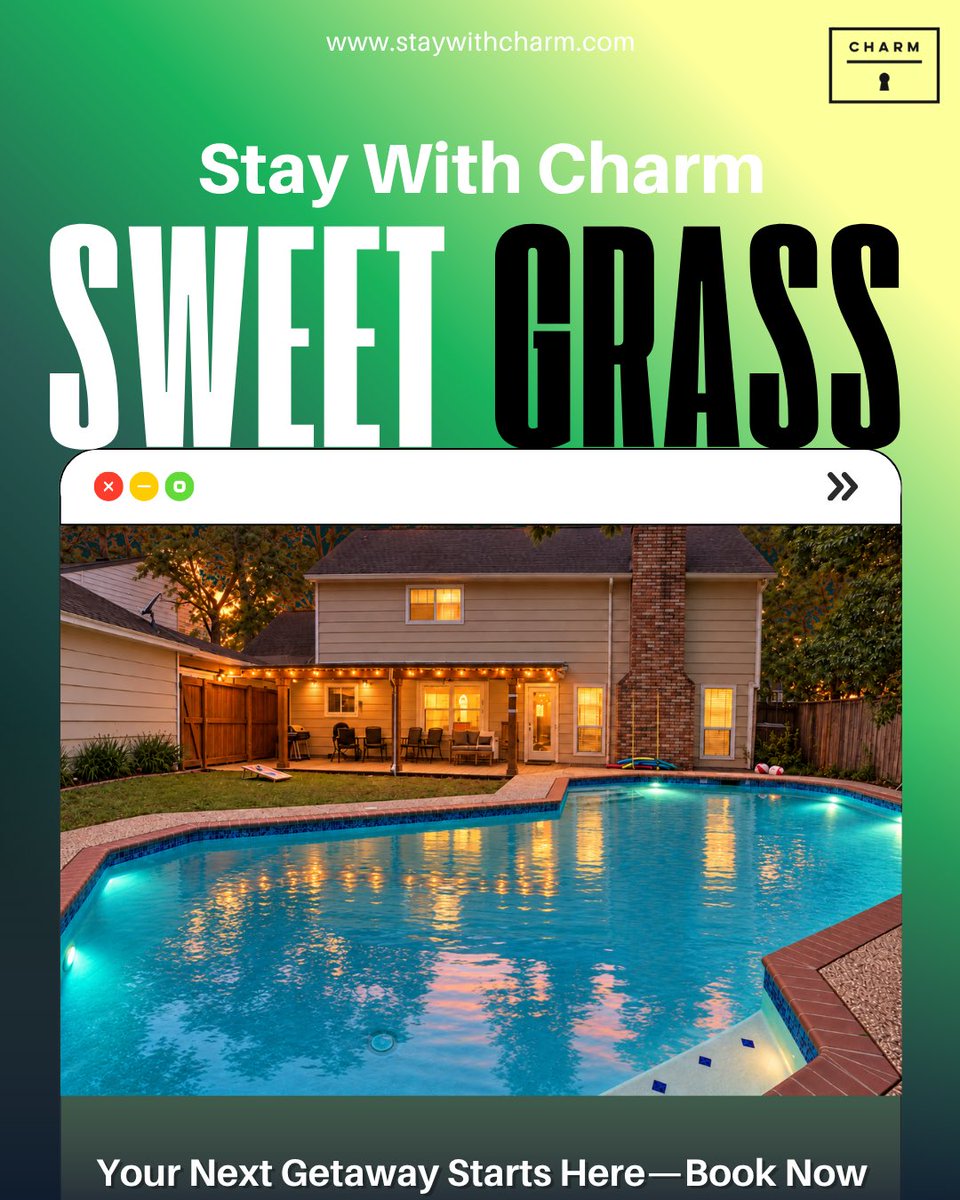StaywithCharm's tweet photo. Your next getaway starts here! 🏊‍♂️✨  
Welcome to Sweet Grass—your private poolside oasis. Featuring a spacious backyard, covered patio, and cozy retreat vibes.

Book direct and save: https://t.co/y7LbCrQtEM  
 #HoustonGetaway #TheWoodlands #PoolHouse #BookDirect #VacationRental https://t.co/qmZS9V57PM