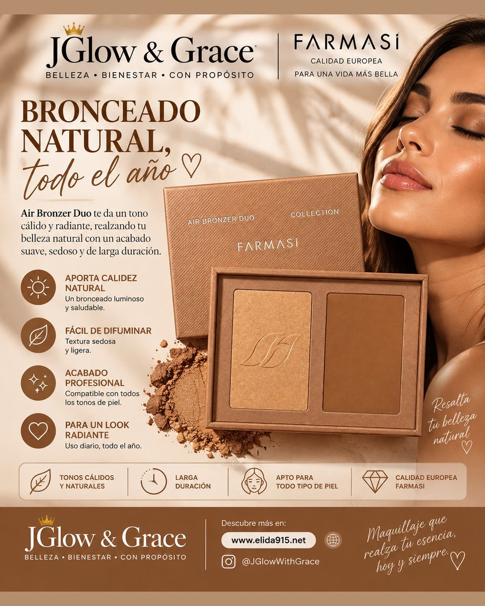 jglowwithgrace's tweet photo. ☀️ Air Bronzer Duo Farmasi: bronceado luminoso y saludable, fácil de difuminar, acabado profesional ✨ Para un look radiante todo el año. Pídelo hoy. #AirBronzerDuo #Farmasi #BronceadoNatural #JGlowAndGrace #FYP https://t.co/BQBdRLnR74