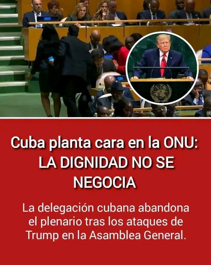 FelixDuarteOrte's tweet photo. Frente a las amenazas y mentiras de Trump, la respuesta digna de la delegación de #Cuba en la ONU fue abandonar la sala.
La lucha por la defensa de la soberanía de nuestros pueblos es también la lucha por la defensa de la paz.
#CubaNoEsUnaAmenaza
#TumbaElBloqueo
#ANAPCuba https://t.co/WPcxCojWd1