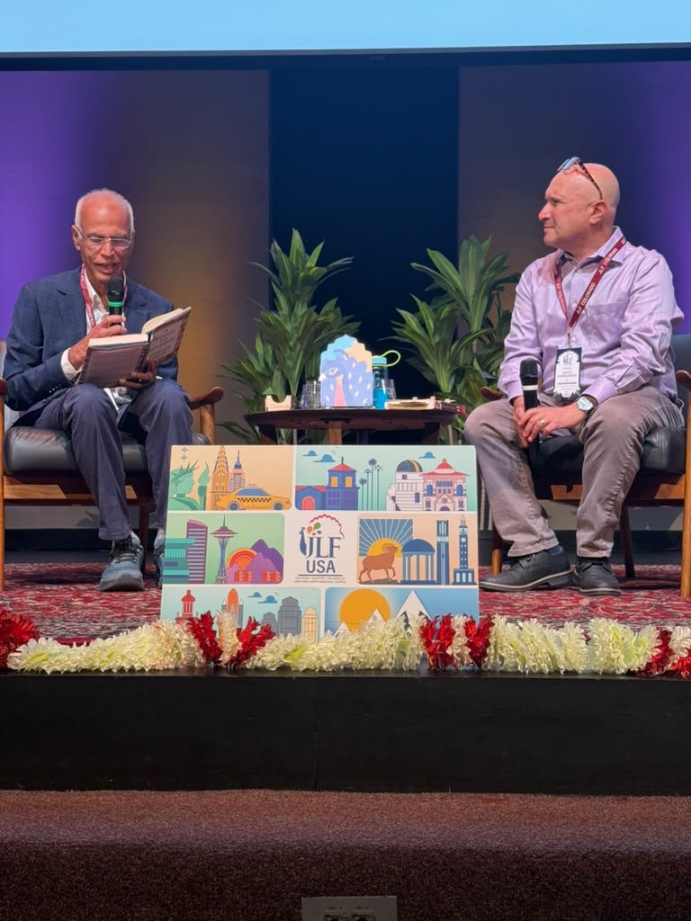SanjoyRoyTWA's tweet photo. One fall i reread all the 2700 letters I wrote to my mom and it really provided in many ways a historic perspective of my times. @manilsuri spks with Arsen #JLFCOLORADO @jlflitfest https://t.co/7lTfAJJP4F