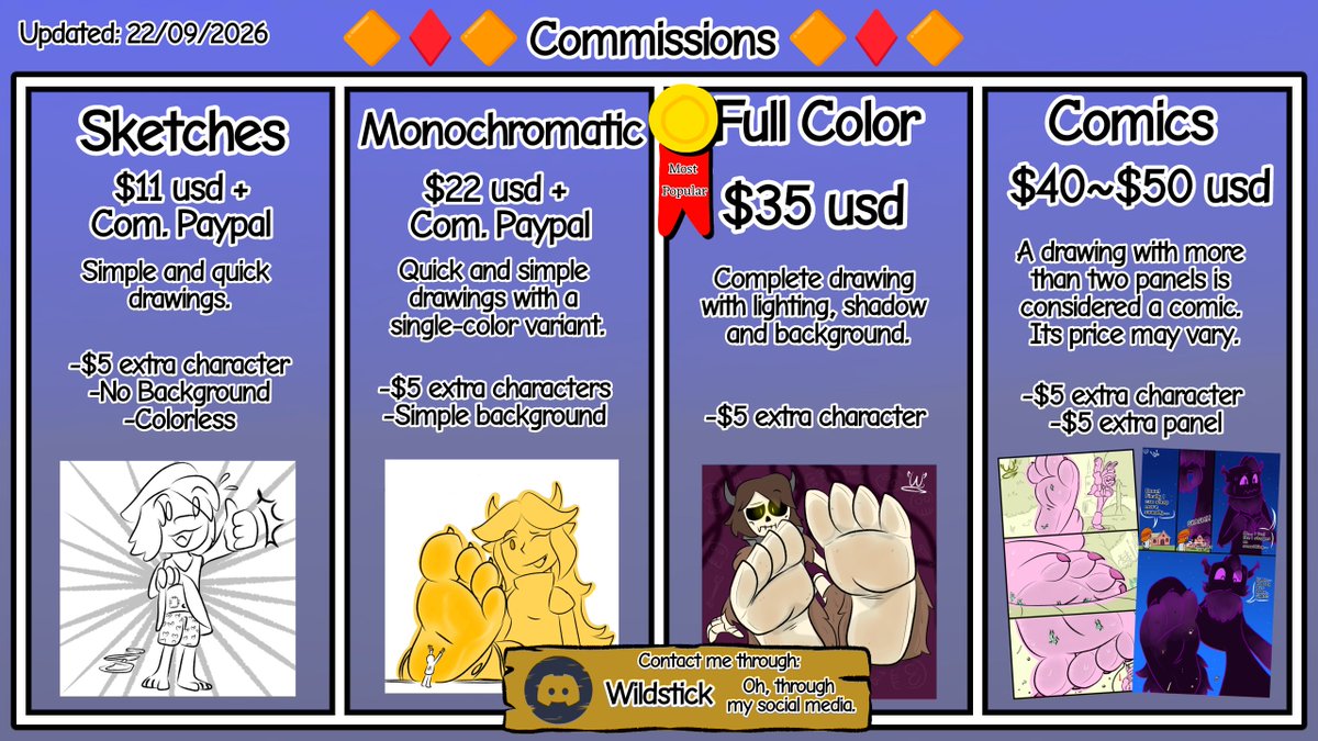 Wildstick1's tweet photo. Actualizacion.
Commission Sheet Update.
Please review the update dates in case of any changes. https://t.co/NNAxZp3Smf