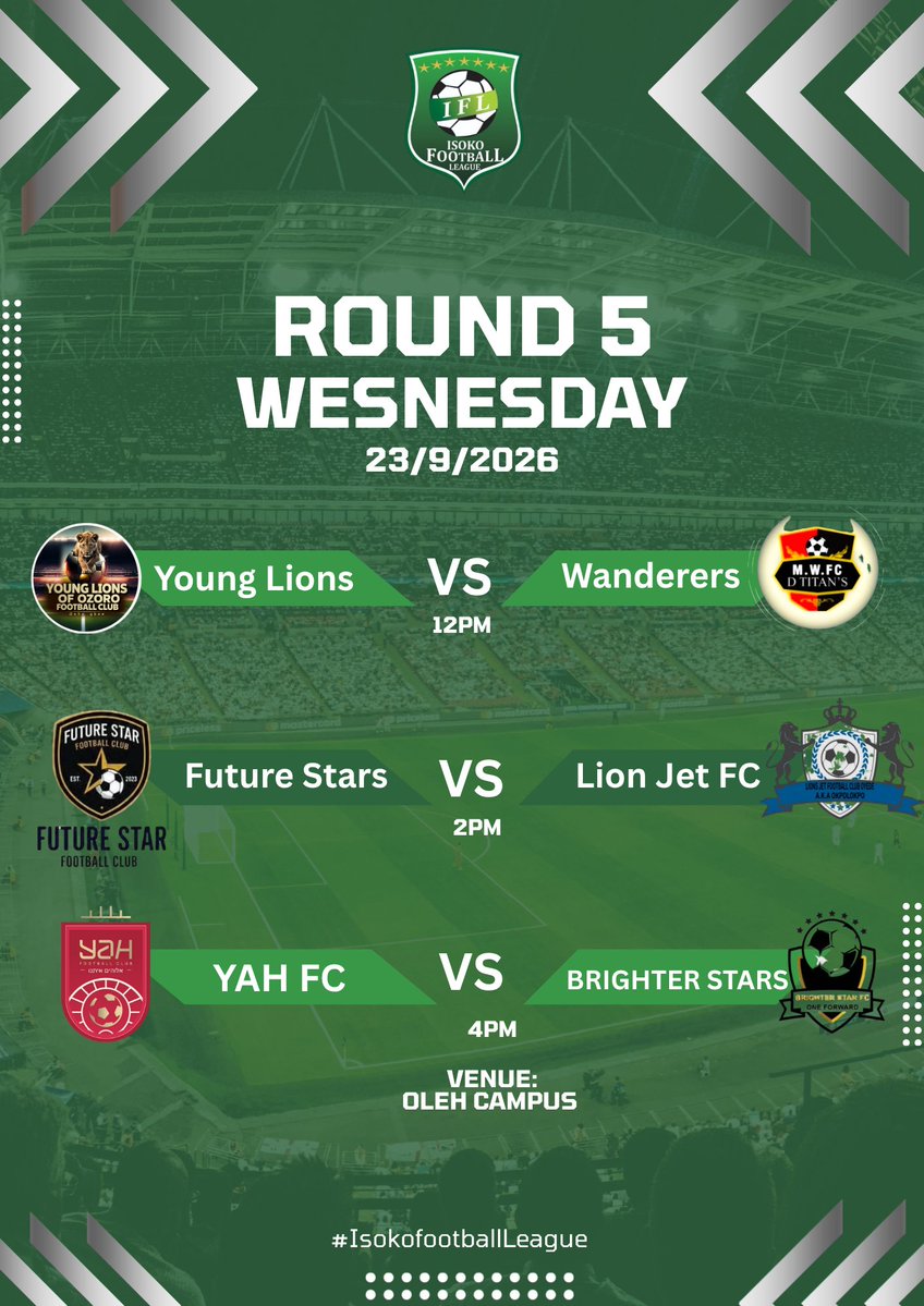 IsokoFootball's tweet photo. The last Round of Group Games begins today.

@TheIsokos @V_Ikpeba 

#Isoko #IFL2026 
#IsokoFootballLeague https://t.co/jOIO3e637l