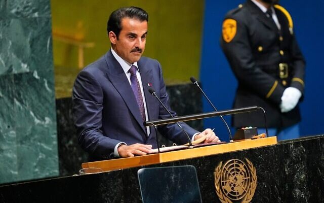 Osint613's tweet photo. Earlier today, Emir of Qatar at the UN:

“Israeli aggression marked by arrogance and hubris has expanded to encompass neighboring countries and affected the security of the region as a whole.

Its destruction of entire villages in southern Lebanon in broad daylight is reminiscent of its history in Palestine.

Dealing with Israel, putting an end to the harm it causes and restraining its unlawful conduct constitute the true test of the international community's seriousness in upholding values and the rule of law….”