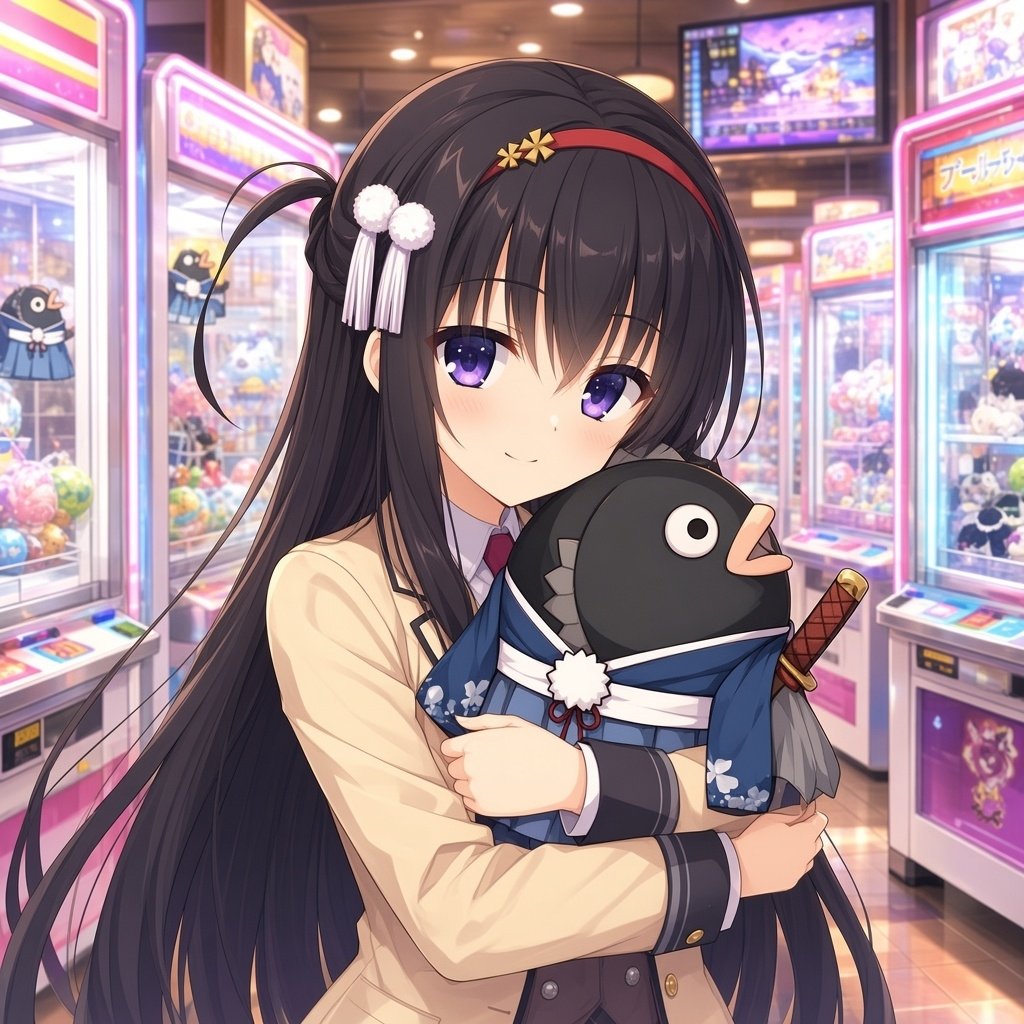 IRASUTO_TM0328's tweet photo. チヌ之介のぬいぐるみをゲット出来て喜ぶ二条院羽月 https://t.co/sfgWarHm5g