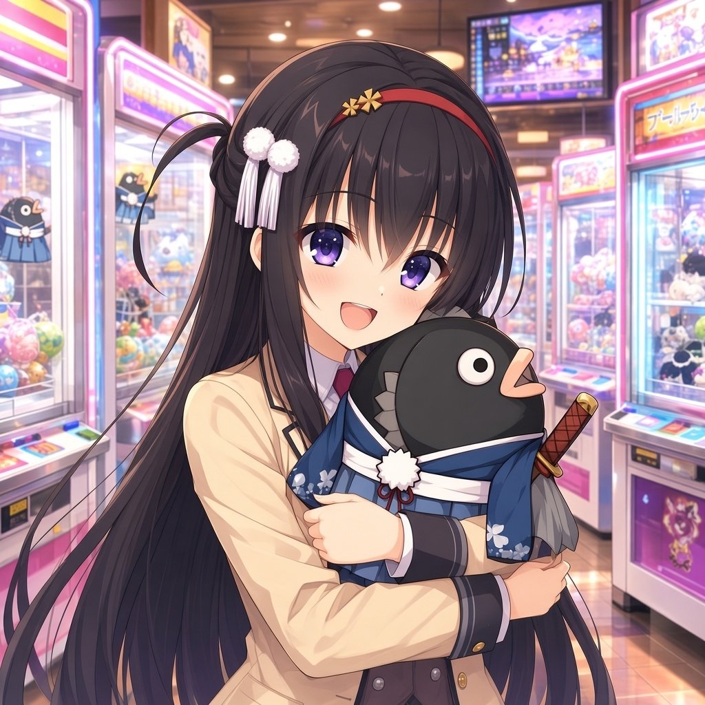 IRASUTO_TM0328's tweet photo. チヌ之介のぬいぐるみをゲット出来て喜ぶ二条院羽月 https://t.co/sfgWarHm5g