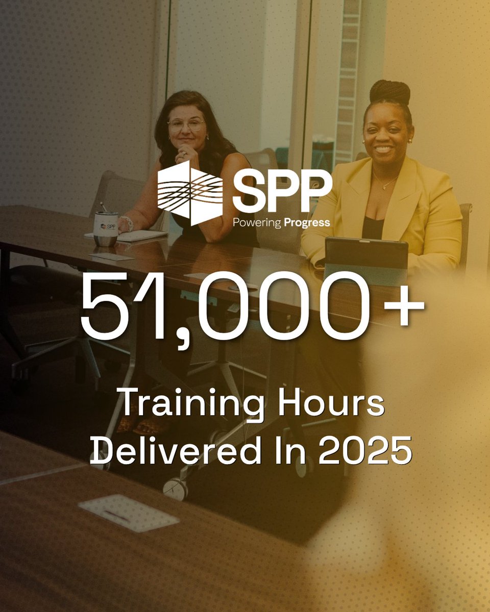 SPPorg's tweet photo. 51,000+ hours of training. 388 organizations served. In 2025, SPP helped operations personnel across the region build skills in energy markets, operator training, reliability and WEIS. Explore upcoming stakeholder training: https://t.co/2OX0hAZNea https://t.co/V3iRyUn7lP