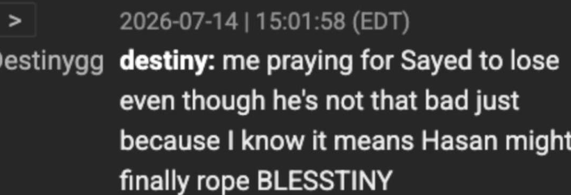 AnonymousSpamin's tweet photo. @bigcommunism @IdiotFromKY @Mike_from_PA Sadly, in reality, Destiny, much like his cultists, are entirely spite based, and will NOT be supporting AES if they think he hasn't denounced hasan hard enough https://t.co/AgRP5FG5Eq