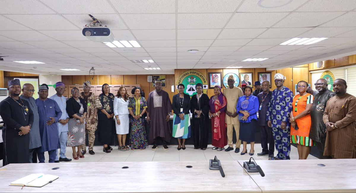 natpopcom's tweet photo. The @UNFPANigeria, Resident Representative, Ms. Muriel  Mafico, today, paid a condolence visit to the National Population Commission over the death of its Chairman, Dr. Aminu Yusuf and pledged to sustain the partnership he built and the seven-point agenda he championed. https://t.co/ntwlrsDEOD