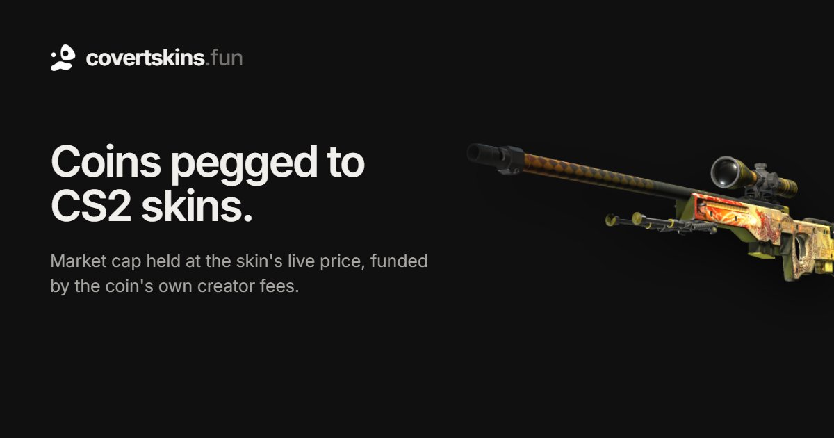 covertskins's tweet photo. many of you don’t understand what a “peg” actually means.

essentially, every coin is tied to the live market value of a specific CS2 skin. when the coin moves away from that value, its own fee reserve is used to buy or sell back toward parity.

hoping more people try the tech and actually watch the mechanism work in real time.

this is the first launchpad built around coins that market make themselves against the value of CS2 skins.