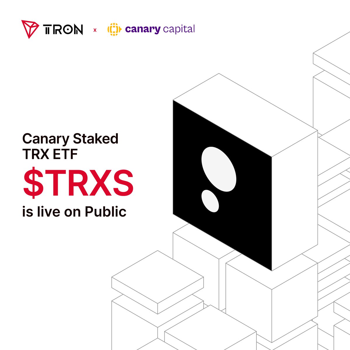 trondao's tweet photo. The Canary Staked TRX ETF is live on @public.  

Expanding exposure to TRX through traditional financial markets.   

For $TRXS details, please see:
https://t.co/LmtAoPC8qa https://t.co/J6IM0qq76r