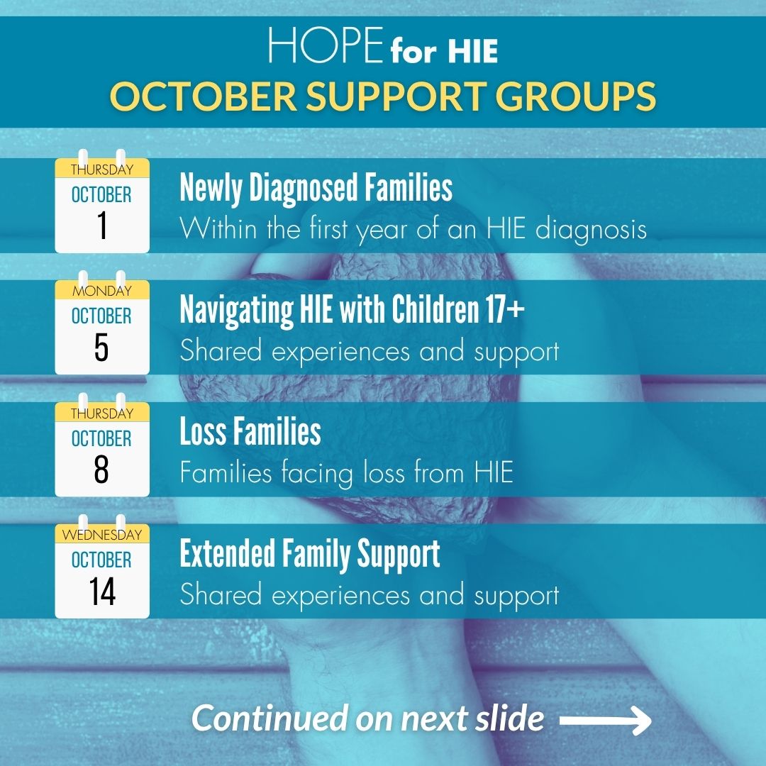 HopeforHIE's tweet photo. Save the date for #HopeforHIE’s October virtual #support group sessions! For more details and registration links, visit our Instagram, website, and Facebook event pages.
#HIESupport #SupportbyHope #ConnectedbyHope #NeuroTwitter #HIE #NICUSupport #PICUSupport #ChildNeurology https://t.co/XYjQyKIWdj