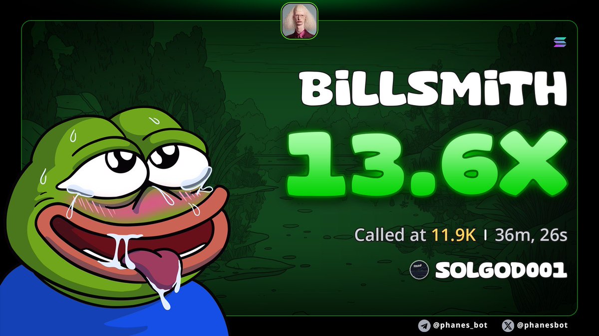 Solgod001's tweet photo. Massive 13x on $BILLSMITH 

CA>> zYiF3rA8aWYUuDek3Z3po9NF4V5UDky5nji7Wr6pump https://t.co/UJ98x6ooEe