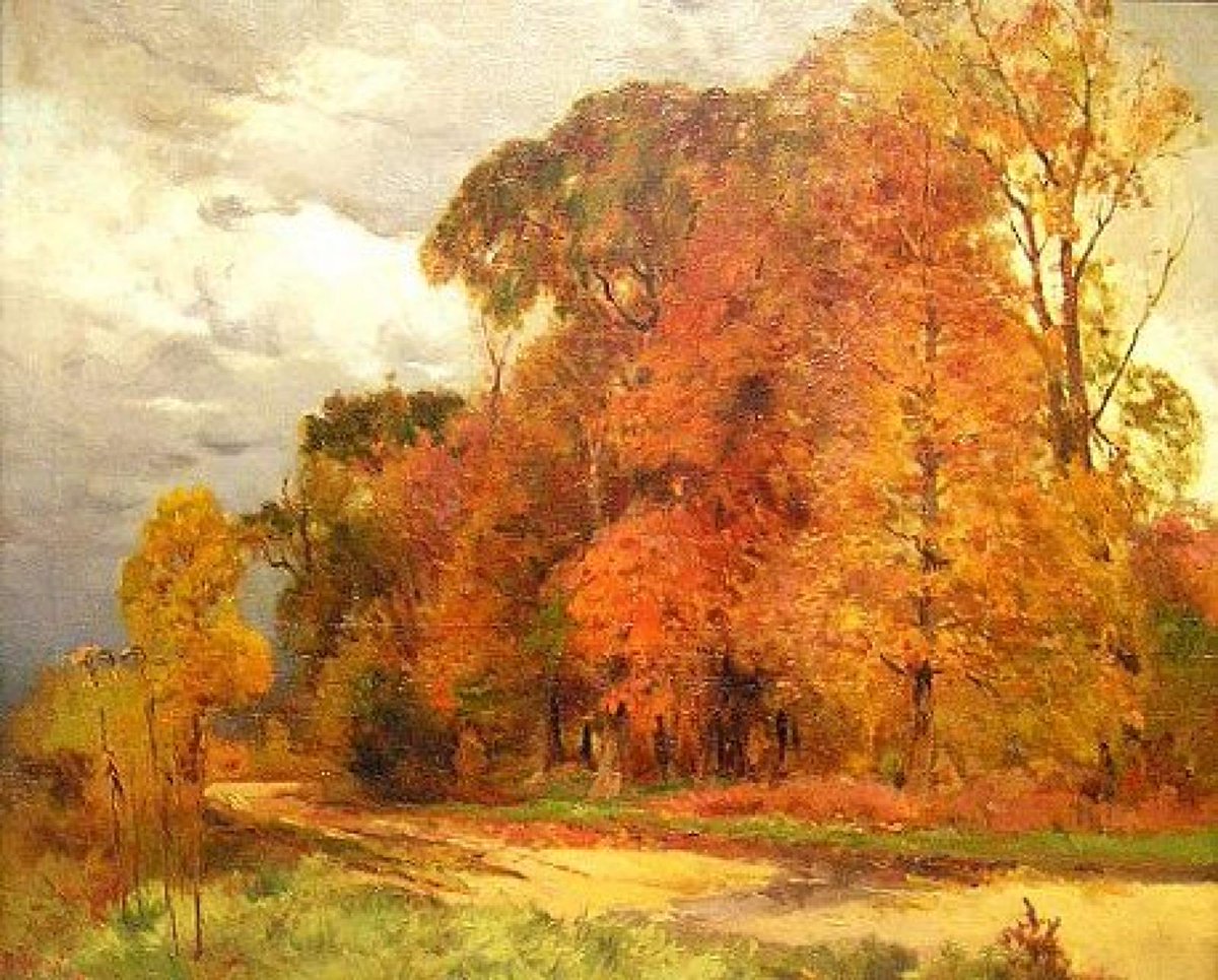 Karacyr_1970's tweet photo. Michigan Autumn Landscape by Mathias J. Alten, oil on canvas 1907. https://t.co/np8xdrAQIC