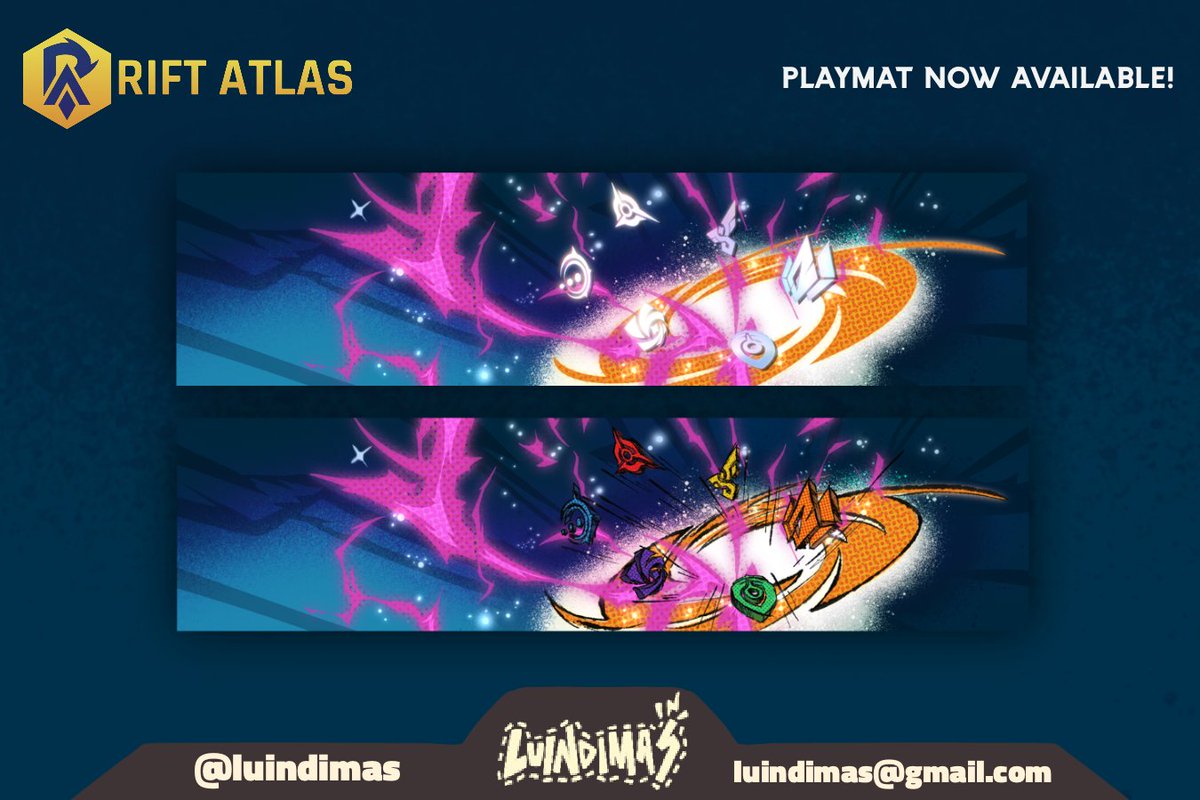 LUINDIMAS's tweet photo. It’s been a little while since I announced that I’d be collaborating with RIFT ATLAS, and here are the designs that won and will be featured in the game!
.
I’m so happy and excited, and I really hope you all enjoy these cosmetics in your games! ✨️
.
#riftatlas #riftbound https://t.co/S7VxAK5yew