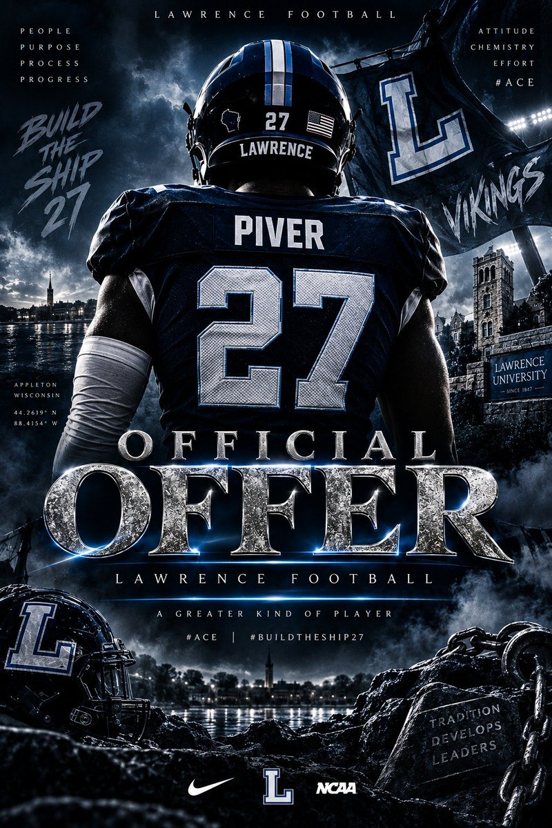 dylanp919's tweet photo. The graphic goes crazy! โ๏ธโ๏ธ Truly blessed for this official opportunity with Lawrence University. Everything is submitted and ready to work toward that official visit soon! #BuildTheShip27 #ACE
@coachdallas3 @coachhWilliams2 @ApexFB @ApexFBRecruits @CoachFronk https://t.co/fmwaEriy9o