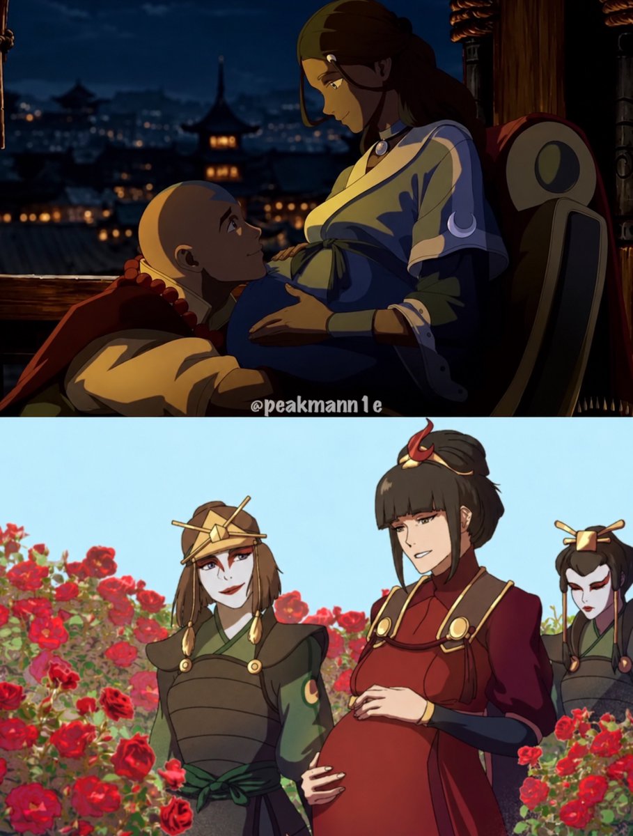 peakmann1e's tweet photo. Seeing pregnant Katara and Mai like this is actually so cute. Aang and Zuko really hit the jackpot https://t.co/rcNXwvYKC1