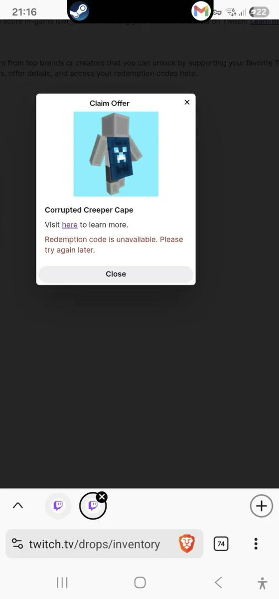 becanchi's tweet photo. @MojangSupport why cant i redeem the cape plz help https://t.co/eNRvZcvkbo