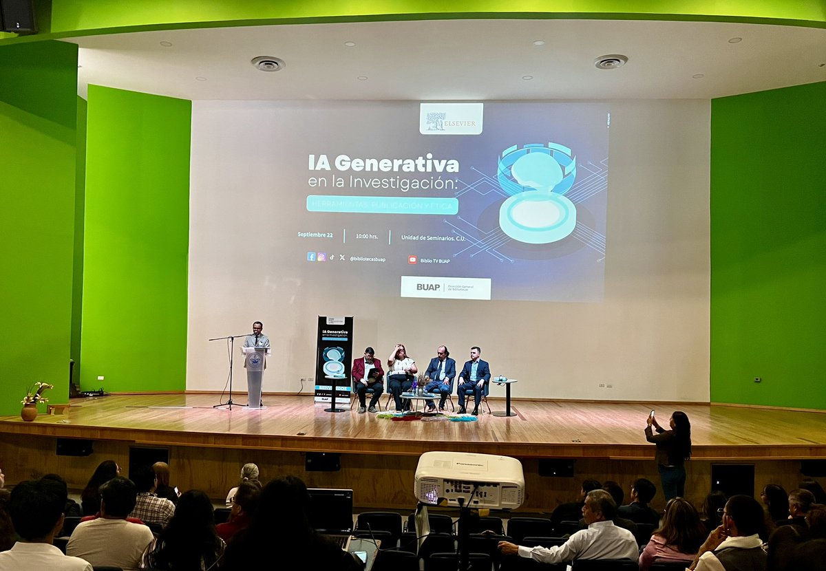 AuraBuap's tweet photo. 📖🤖 ¿Cuál ha sido el cambio más significativo en la manera en que estudiantes, docentes e investigadores integran la #IA en sus actividades académicas?

El Mtro. Marcelo García Almaguer, director de la Agencia de Inteligencia Artificial y Ética Algorítmica #AURABUAP, participa en el panel de expertos “IA en la academia: experiencias, oportunidades y retos para la investigación”.

🌐 @BUAPoficial @ElsevierConnect