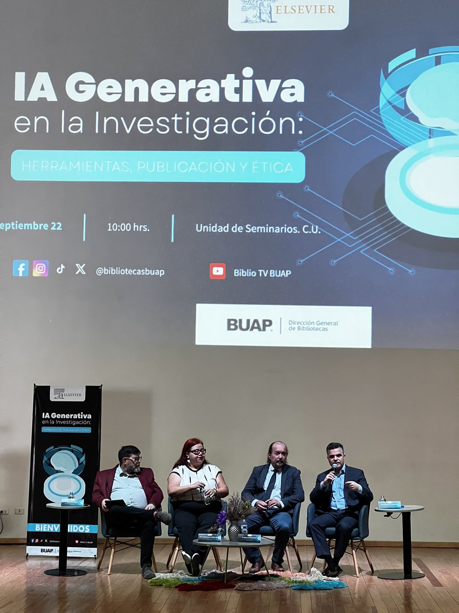 AuraBuap's tweet photo. 📖🤖 ¿Cuál ha sido el cambio más significativo en la manera en que estudiantes, docentes e investigadores integran la #IA en sus actividades académicas?

El Mtro. Marcelo García Almaguer, director de la Agencia de Inteligencia Artificial y Ética Algorítmica #AURABUAP, participa en el panel de expertos “IA en la academia: experiencias, oportunidades y retos para la investigación”.

🌐 @BUAPoficial @ElsevierConnect