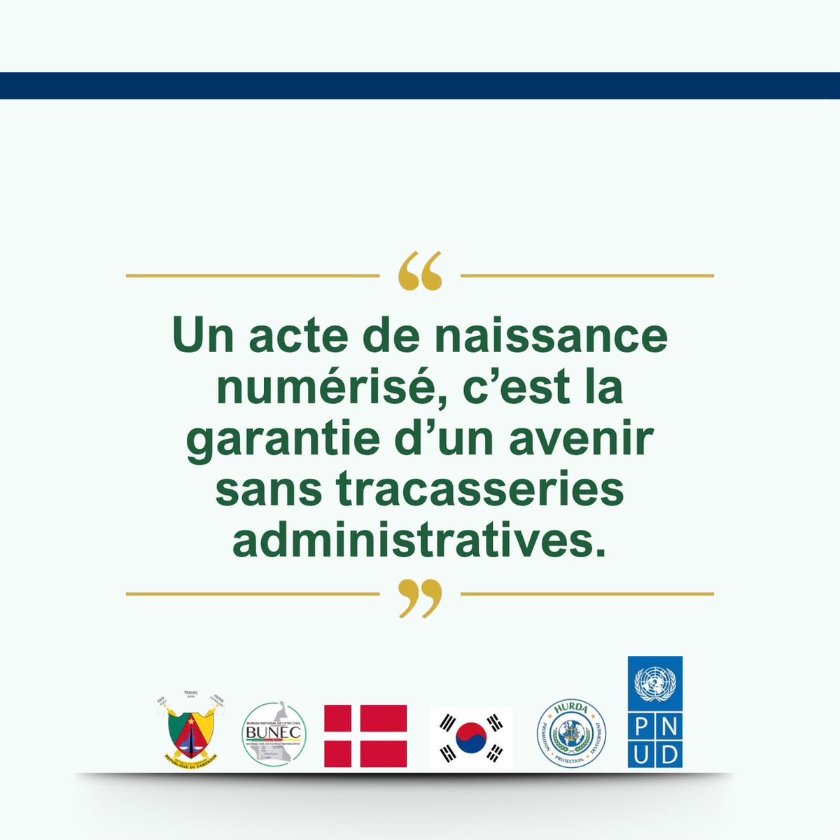 hurda_cameroon's tweet photo. Numérisation de l’acte de naissance🇨🇲. C’est HURDA avec @diplocam_minrex @PNUDCameroun @UNDPAfrica @BUNEC_1 @DKinEU @MOFAkr_eng @ciowela @mharthansen  @DeAissata @mznaab

#Denmark  
#SDG9 #SDG10 #Digitalldentity
#RepublicOfKorea  #SDG16 #SDG17 #CivilRegistration
#LeaveNoOneBehind https://t.co/4CTQu8A41K