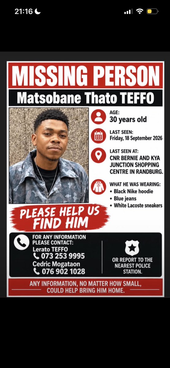 NKay_H's tweet photo. Please help us find Matsobane Teffo. He’s been missing since Friday. Anyone who has seen him, please assist with any information.
@TshenoloPi 
@SAPoliceService https://t.co/xnx8mEEDXP