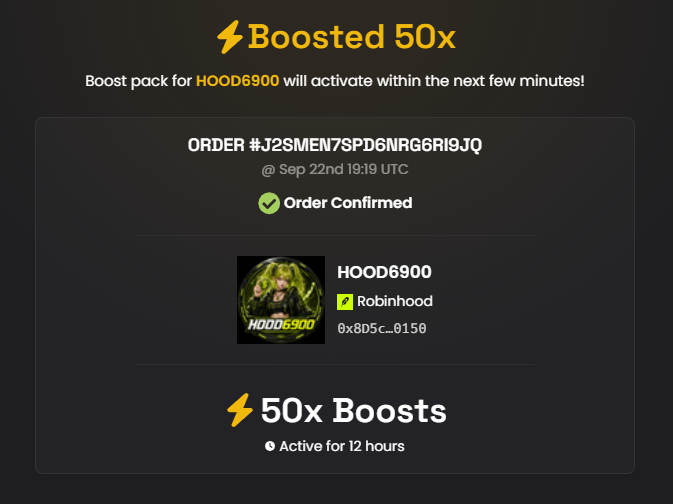 RobinHood6900's tweet photo. Another 50x Dexscreener boost just landed. ⚡💚

$HOOD6900 keeps the neon turned all the way up.

#HOOD6900 #RobinhoodChain https://t.co/W0YsopDWkQ