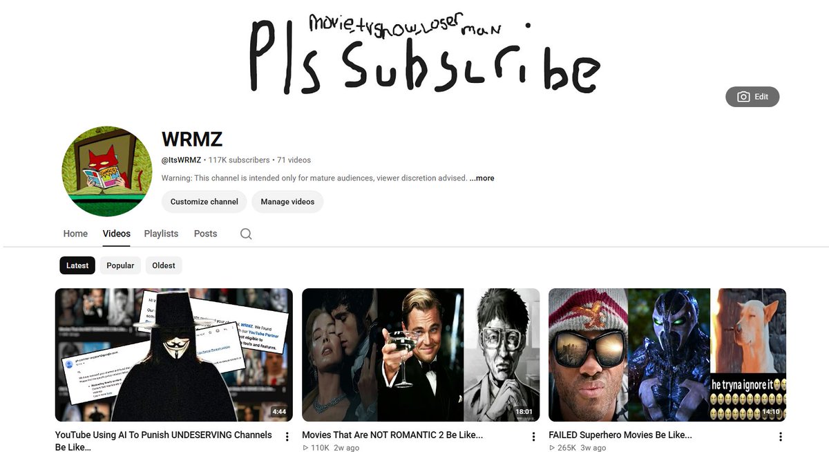ItsWRMZ's tweet photo. My August earnings have been suspended, many other creators making the same content have already been remonetized, and I keep receiving emails saying they are taking a closer look. 1 look at my channel should be CLEAR I've made no violation. @TeamYouTube @YouTube @YouTubeCreators https://t.co/1uzfEbO05O