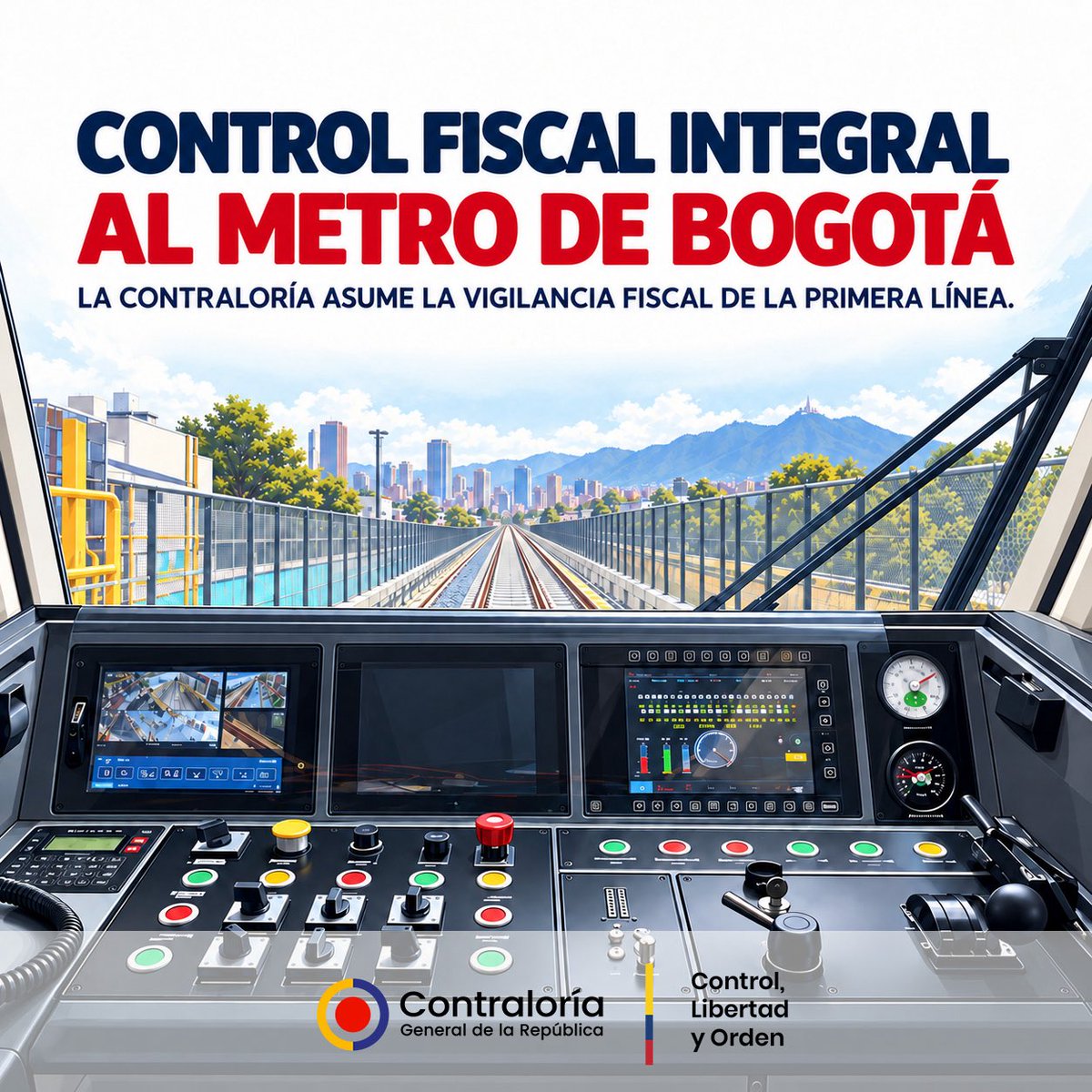 CGR_Colombia's tweet photo. La Contraloría General asumió la vigilancia y el control fiscal integral de la Primera Línea del Metro de #Bogotá. Habrá seguimiento permanente para identificar riesgos y proteger los recursos públicos, con competencia prevalente y sin intervenir en la ejecución del proyecto.

#ControlLibertadYOrden