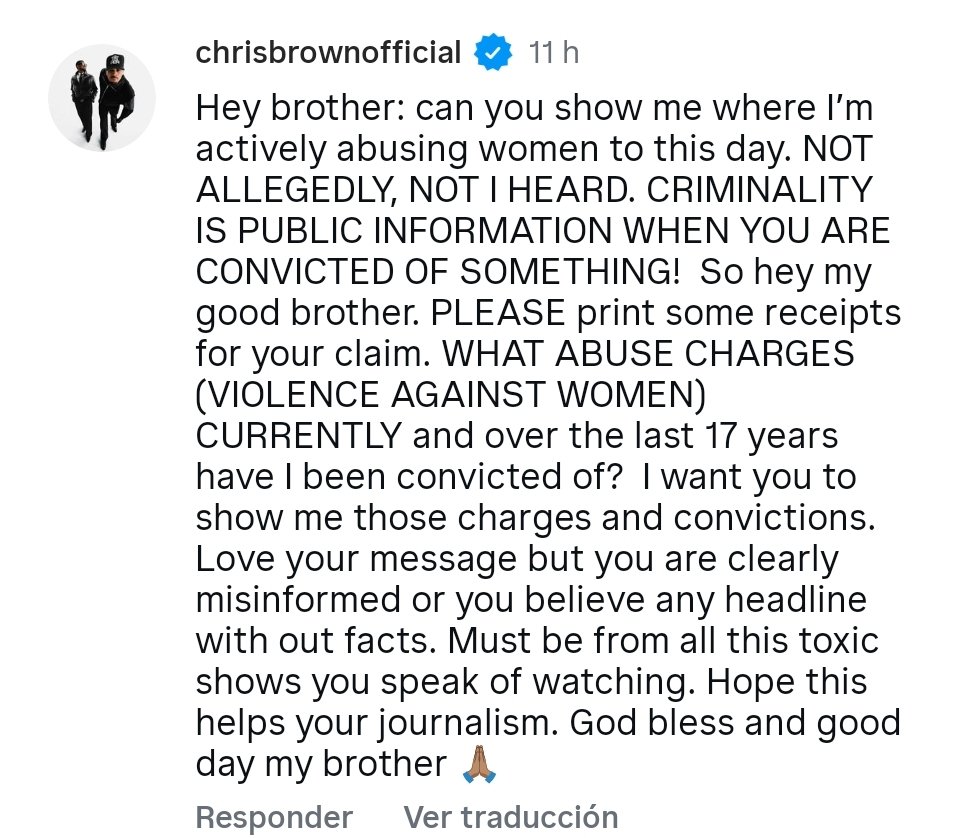 Cristiancitoo99's tweet photo. Chris Brown responds with class to a journalist who is defaming him with false accusations. https://t.co/ZFlYYvh5HW