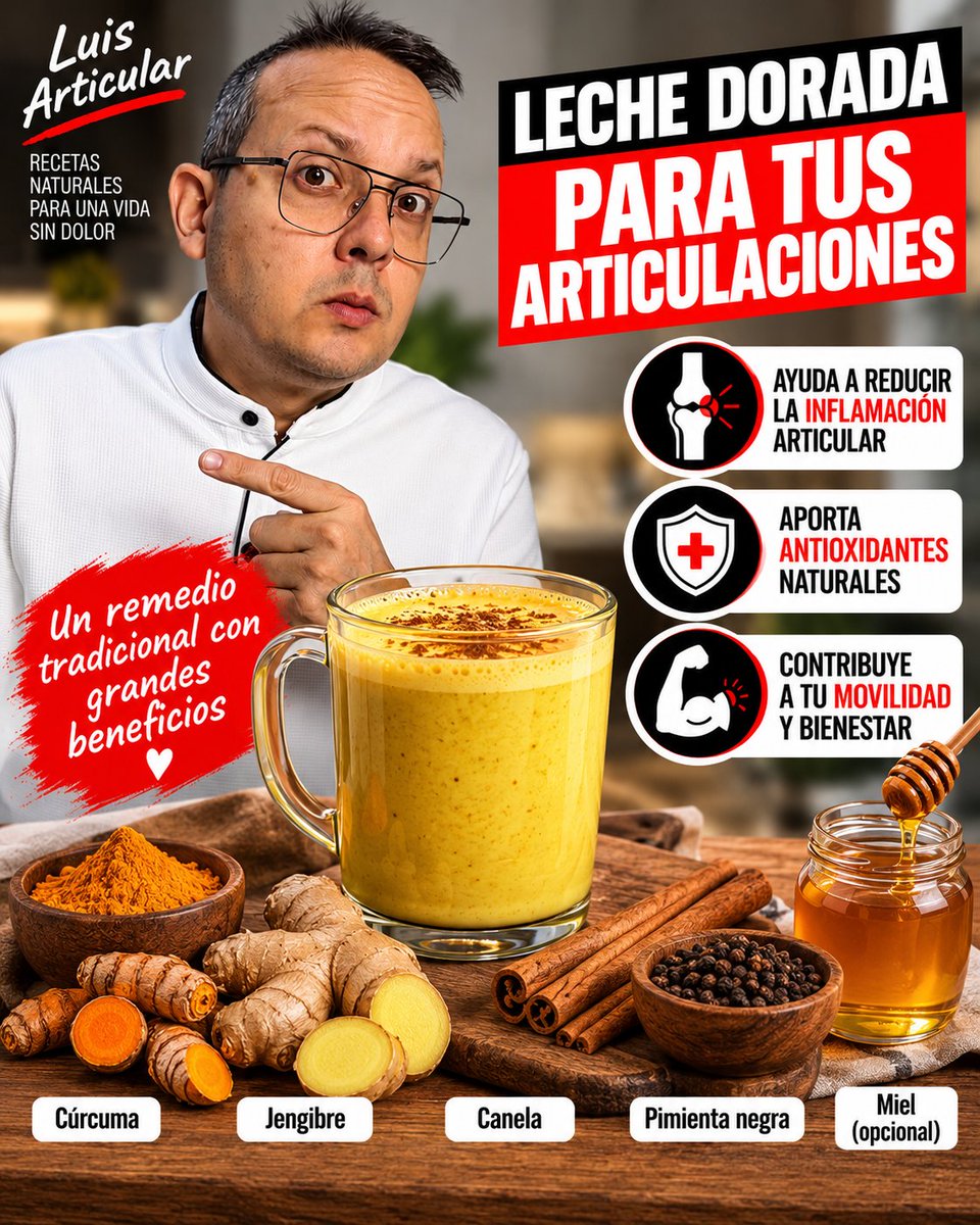 luisarticular's tweet photo. 🟡 Cuatro especias en una taza
ㅤ
Cúrcuma, jengibre, canela y una pequeña pizca de pimienta negra: esa es la combinación detrás de la famosa leche dorada.
ㅤ
Para prepararla necesitas 250 ml de leche o bebida vegetal sin azúcar, ½ cucharadita de cúrcuma, ¼ de cucharadita de jengibre, canela y una pizca de pimienta negra.
ㅤ
🥛 Calienta todo a fuego bajo durante unos minutos mientras mezclas. La miel es opcional y basta una pequeña cantidad si deseas un sabor más dulce.
ㅤ
¿Por qué se habla tanto de esta bebida para las articulaciones?
ㅤ
La cúrcuma contiene curcumina y otros curcuminoides estudiados por sus propiedades antiinflamatorias y antioxidantes.
ㅤ
🌶️ La pimienta negra aporta piperina, que puede aumentar la absorción de curcumina. El jengibre también contiene compuestos bioactivos de interés.
ㅤ
Pero hay una diferencia que debemos respetar.
ㅤ
Una taza de leche dorada no contiene necesariamente las mismas cantidades de curcuminoides empleadas en estudios con extractos concentrados.
ㅤ
Por eso no debemos presentarla como una cura para la artritis.
ㅤ
🌿 Piensa en ella como parte de un estilo de alimentación.
ㅤ
Si sustituye una bebida cargada de azúcar, incorpora especias a tu dieta y se convierte en un ritual agradable al final del día, ya tiene un lugar interesante en tu rutina.
ㅤ
El cuidado articular necesita muchas piezas trabajando juntas: nutrición, movimiento adaptado, fuerza muscular, descanso y control adecuado de cualquier enfermedad existente.
ㅤ
Si quieres conocer nuestro enfoque integral para apoyar tus articulaciones desde diferentes pilares, visita el enlace de mi perfil y conoce nuestro protocolo de salud articular.
ㅤ
#Cúrcuma