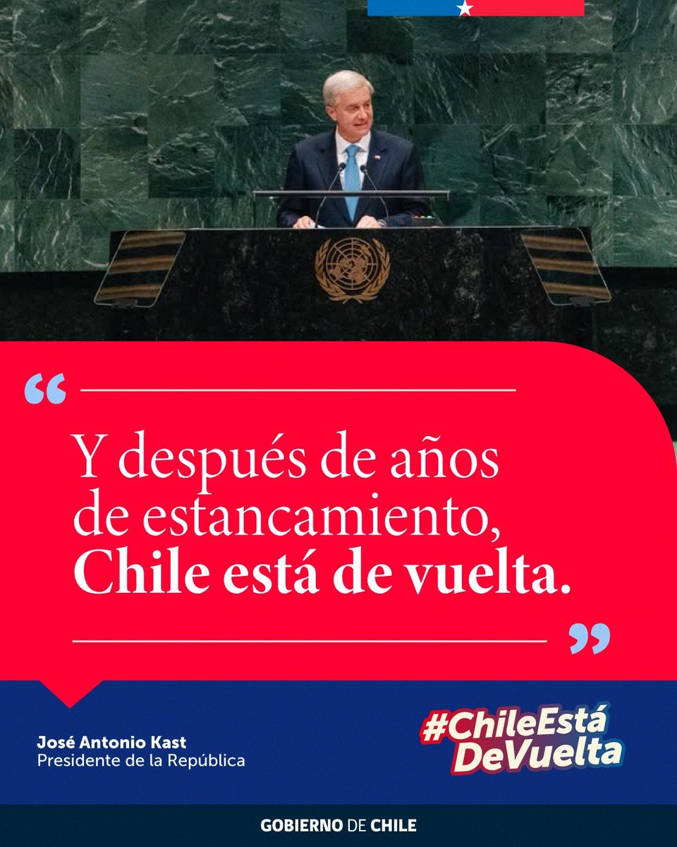 agustinromerole's tweet photo. Desde la ONU, el Presidente @josentoniokast puso a Chile nuevamente en el mapa con una señal clara al mundo: queremos inversión, queremos crecimiento y queremos oportunidades para los chilenos.
#ChileEstáDeVuelta 🇨🇱 https://t.co/NJbqImrRwg